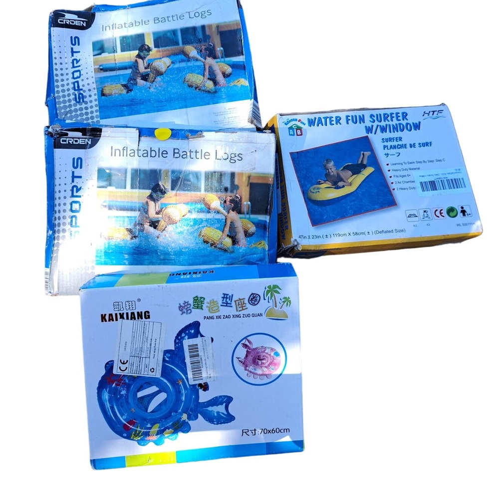 NIB-POOL FUN! 2 sets blow up battle logs-Surfer Blow Up Raft - Blow Up Crab Tube